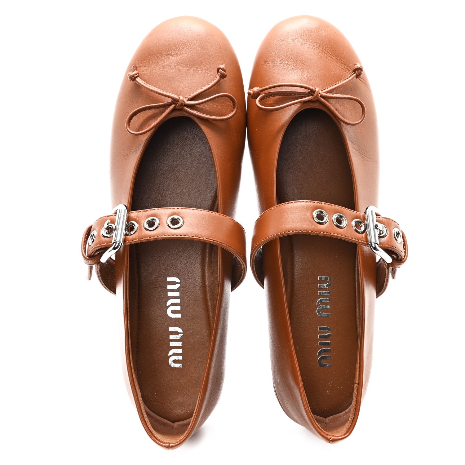 Miu Miu Calfskin Mary Jane Ballerina Flats 36 Cognac 2 of 10