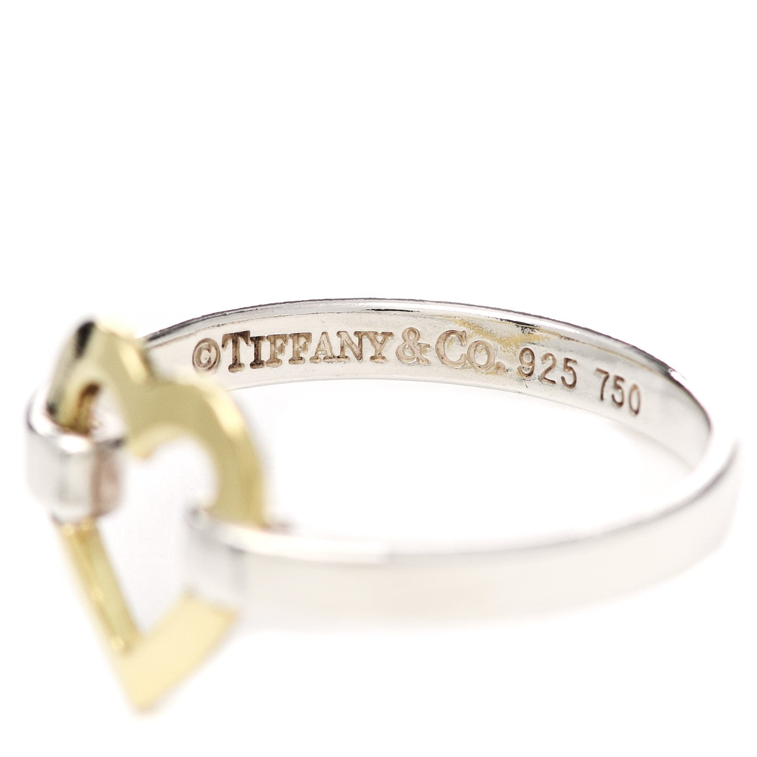 Tiffany Sterling Silver 18K Yellow Gold Open Heart Ring 53 6.5 4 of 4
