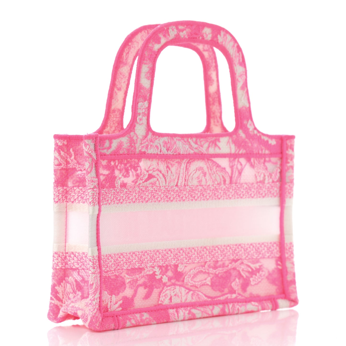 Canvas Embroidered Mini Toile De Jouy Book Tote Pink