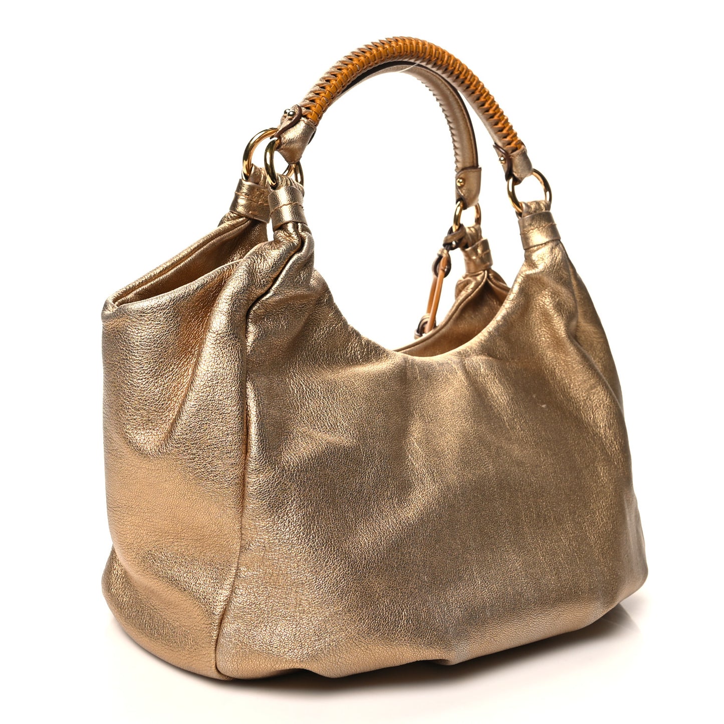 SALVATORE FERRAGAMO Metallic Calfskin Tassel Hobo Gold