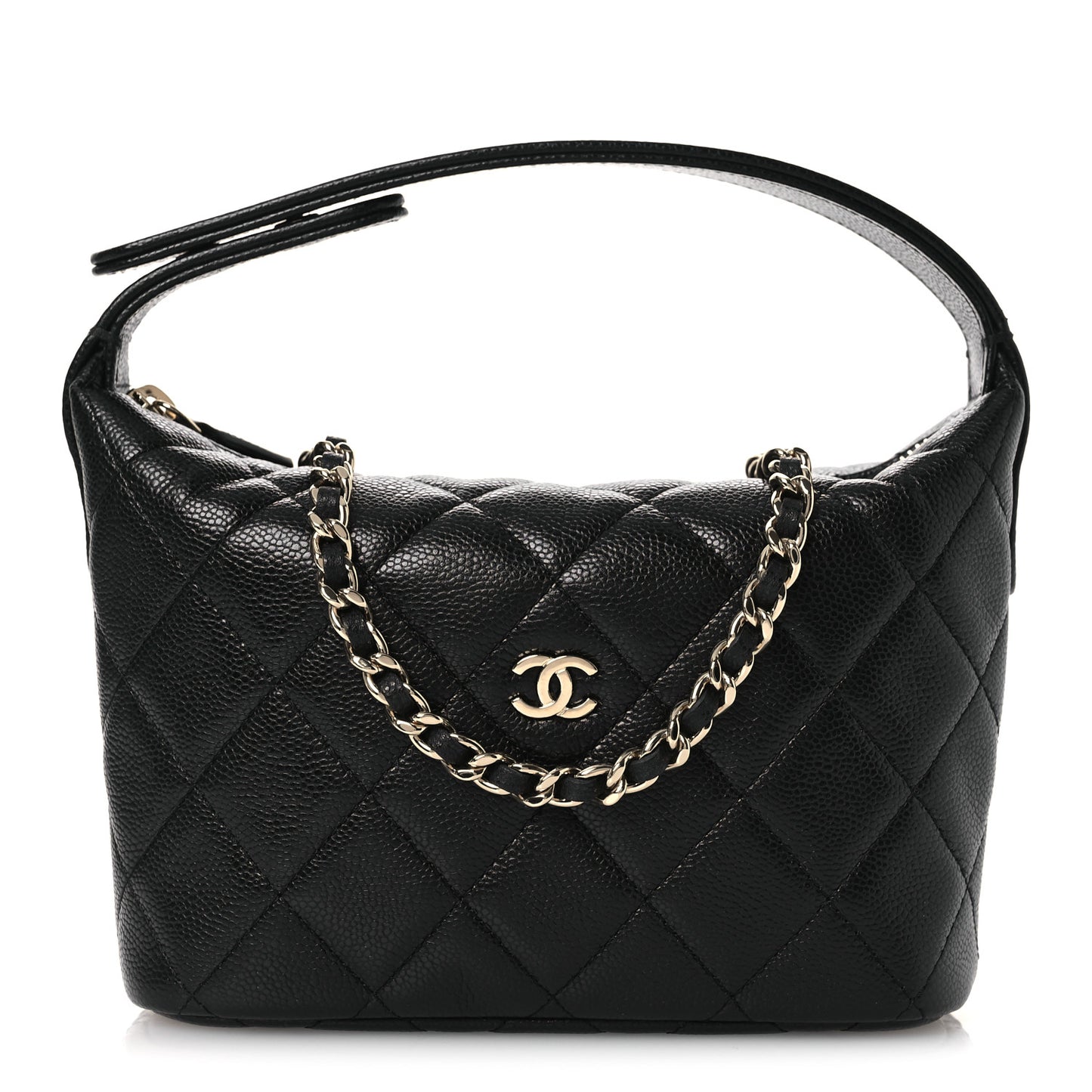 Caviar Quilted Hobo Clutch With Chain Black