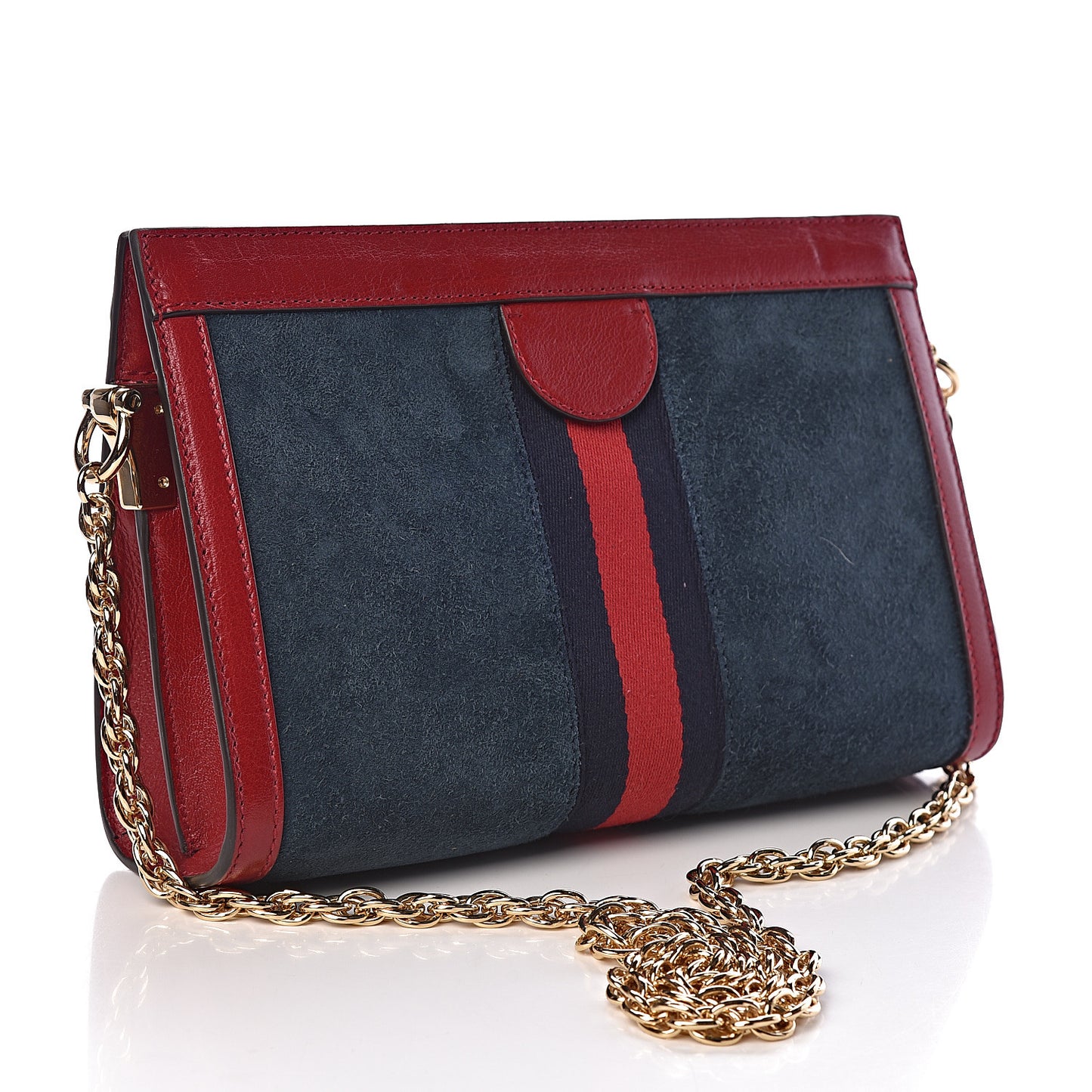 Suede Calfskin Web Small Ophidia Chain Shoulder Bag New Blue Romantic Cherry