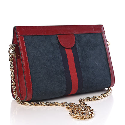 Gucci Suede Calfskin Web Small Ophidia Chain Shoulder Bag New Blue Romantic Cherry 3 of 10