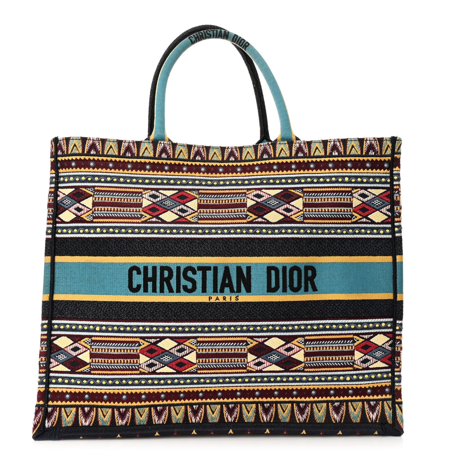 Christian Dior Canvas Embroidered Book Tote Blue Multicolor 1 of 10