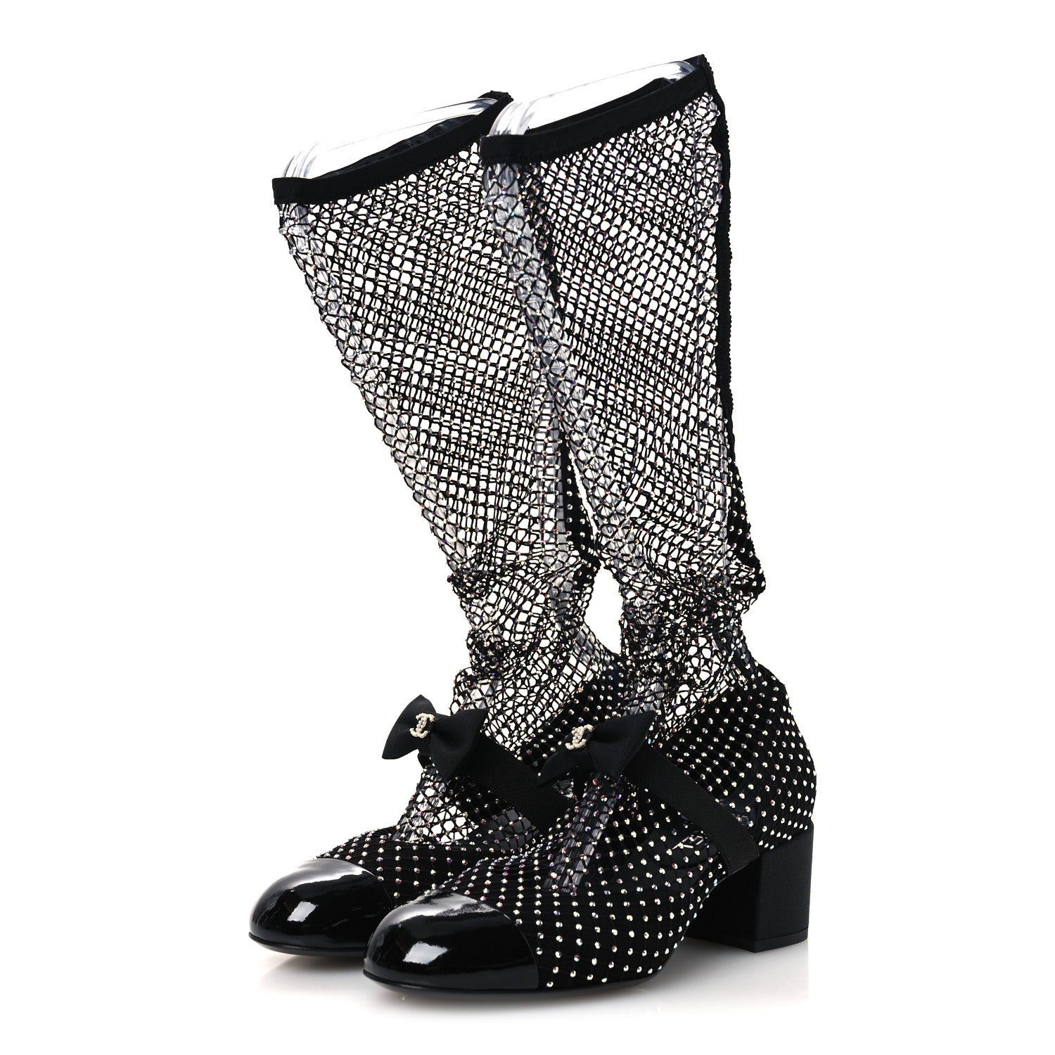 Chanel Resille Strass Kid Suede Patent Mary Jane Short Boots 37 Black 4 of 10