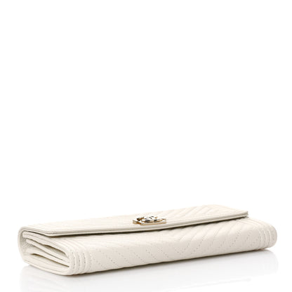 Chanel Caviar Chevron Quilted Boy Flap Wallet White 7 of 10
