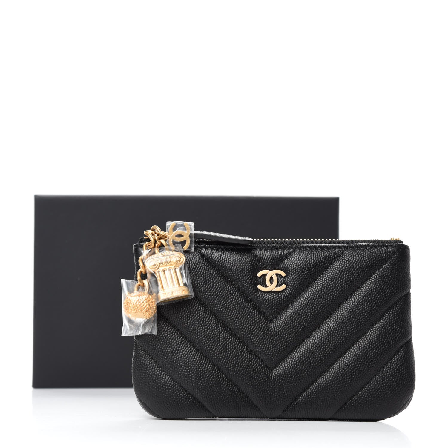 Chanel Caviar Chevron Quilted Small Ancient Greek Charms Cosmetic Case Black 8 of 8