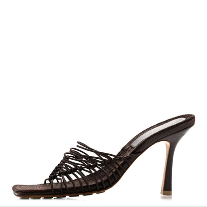 Bottega Veneta Raffia Elasticized Stretch Mule Sandals 39 Bitter Chocolate 1 of 11