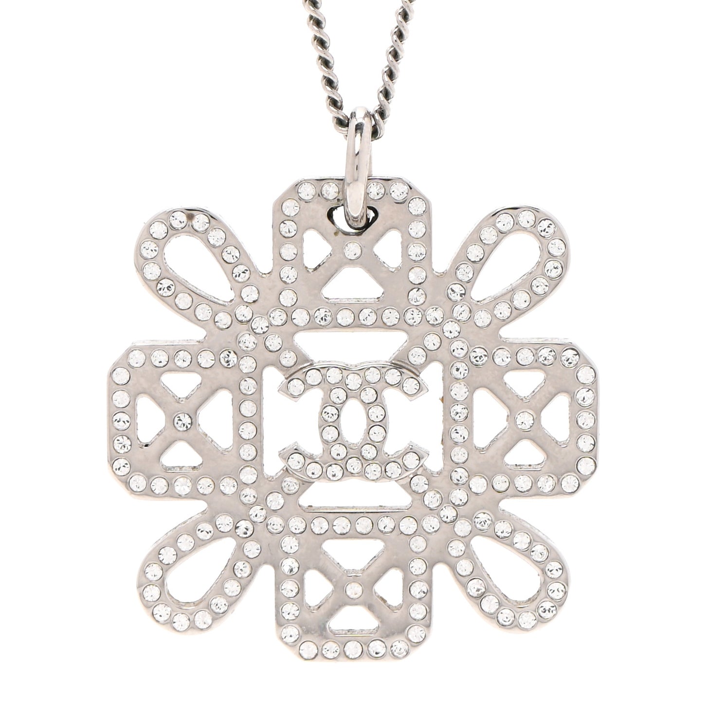 Crystal Strass Cross CC Pendant Necklace Silver