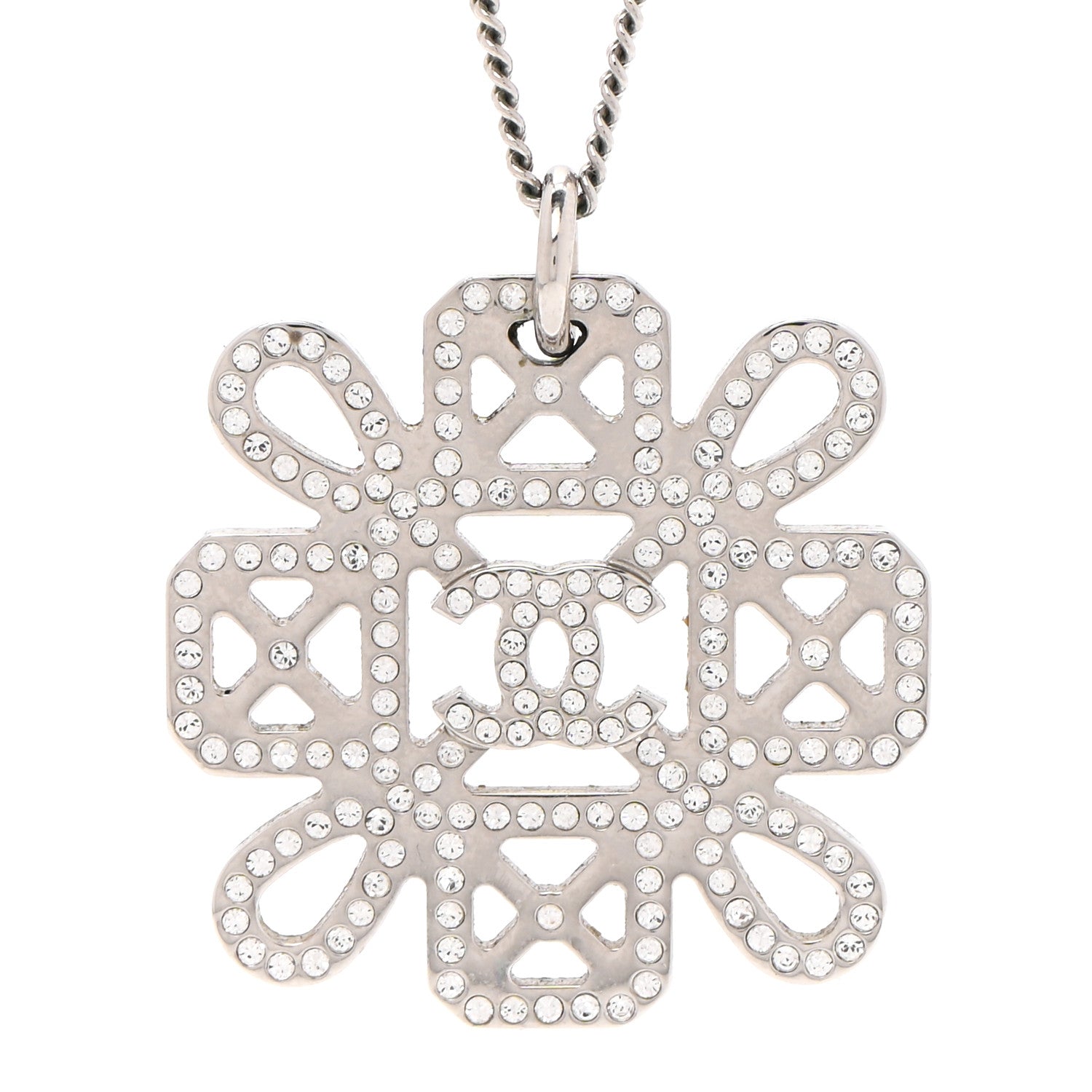 Chanel Crystal Strass Cross CC Pendant Necklace Silver 4 of 7