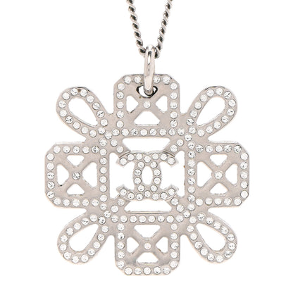 Chanel Crystal Strass Cross CC Pendant Necklace Silver 4 of 7