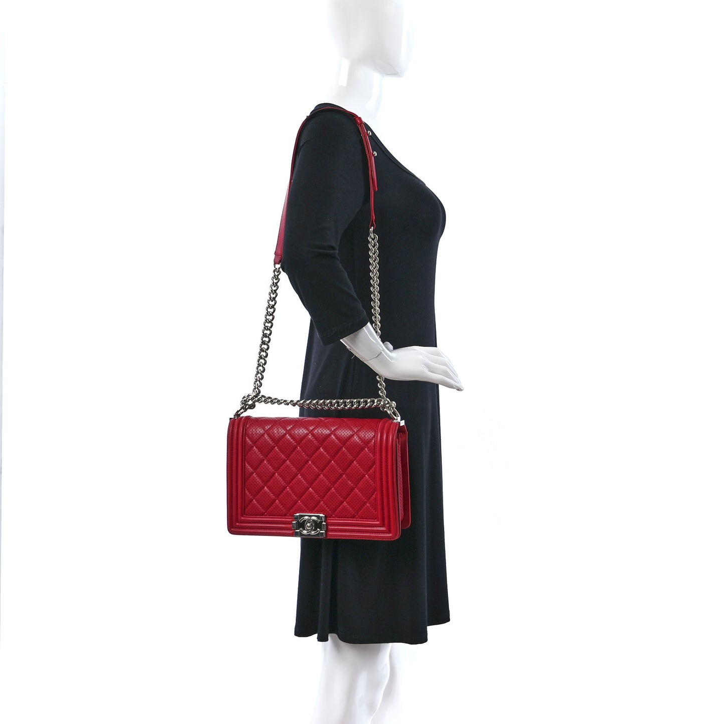Perforated Lambskin Quilted Medium Boy Flap Red