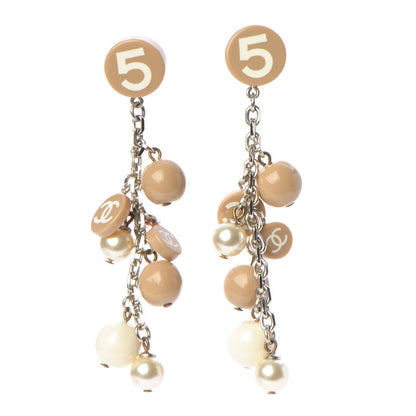 Chanel Resin Pearl CC N°5 Drop Earrings Beige Silver 1 of 6