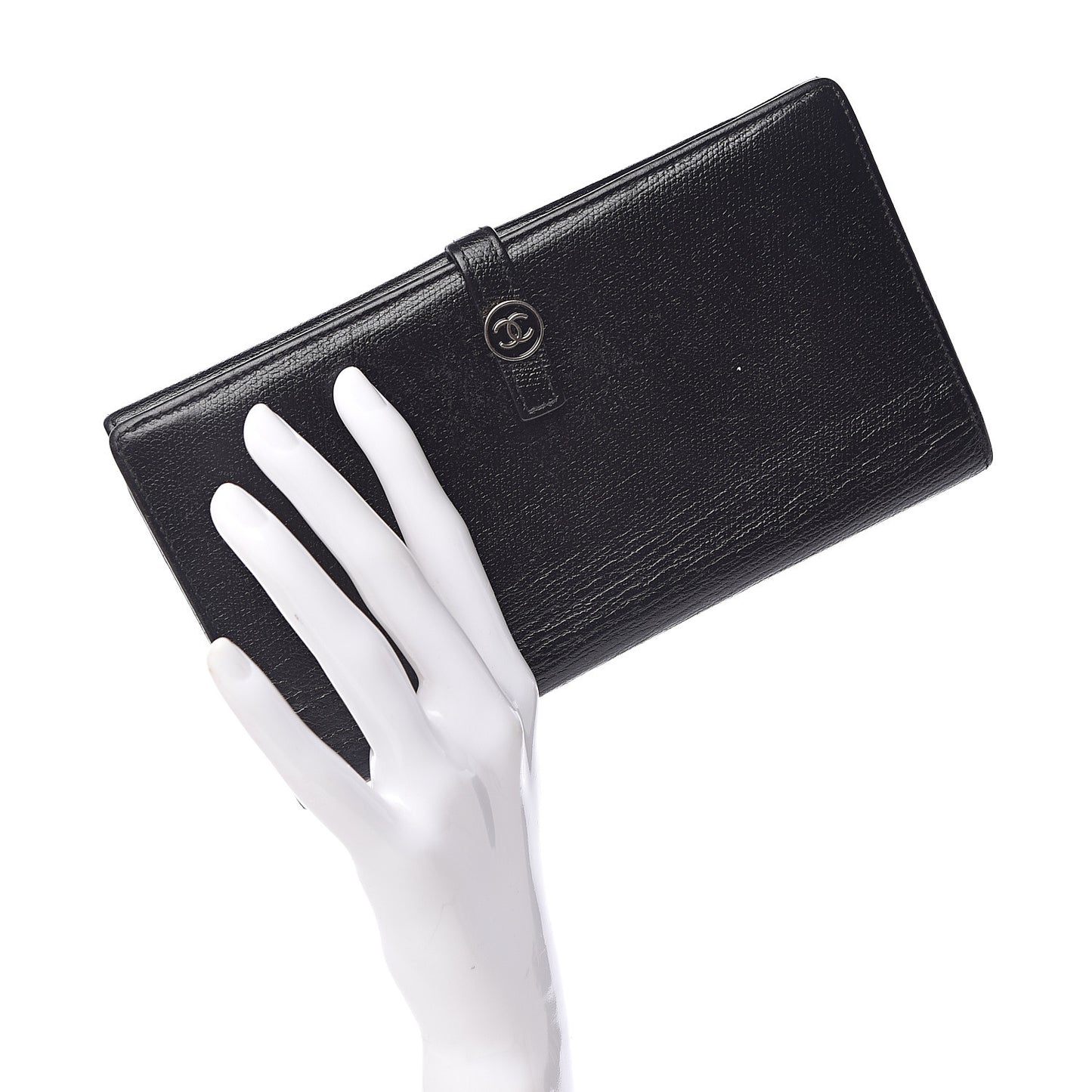 Grained Calfskin CC Button Long Wallet Black