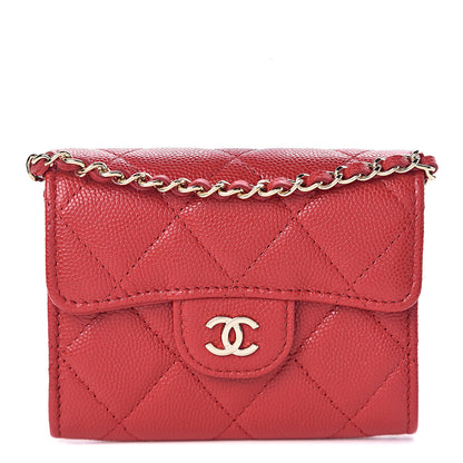 Chanel Caviar Quilted Flap Card Holder On Chain Red 1 of 8