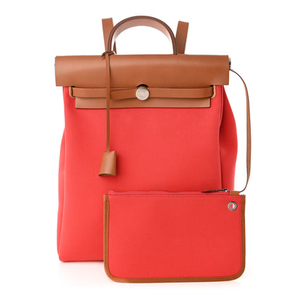 Hermes Military Toile Vache Hunter Herbag a Dos Zip Retourne Backpack Bougainvillea Fauve 1 of 12