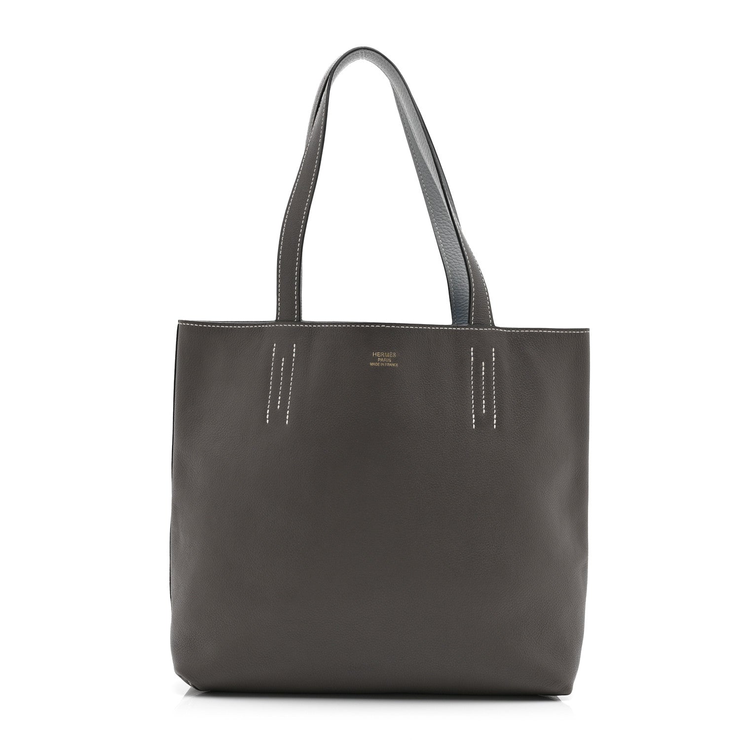 Hermes Taurillon Clemence Evercolor Double Sens 28 Reversible Tote  Etain Bleu Glacier 1 of 16