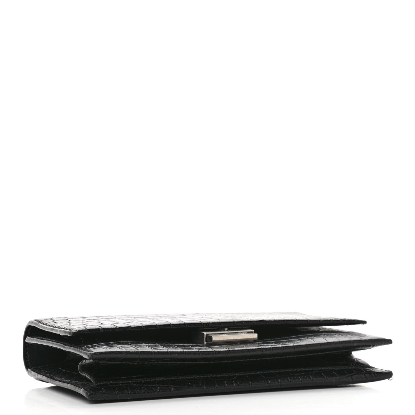 Calfskin Crocodile Embossed Small Babylone Black