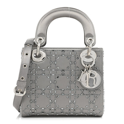 Christian Dior Satin Crystal Cannage Mini Lady Dior Gray 1 of 14