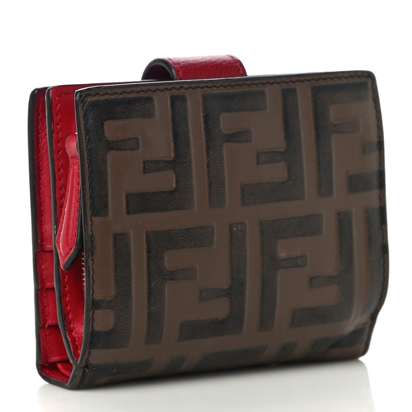 Vitello Cruise F is Fendi Bi-Color FF 1974 Embossed Compact Wallet Maya Black Fragola