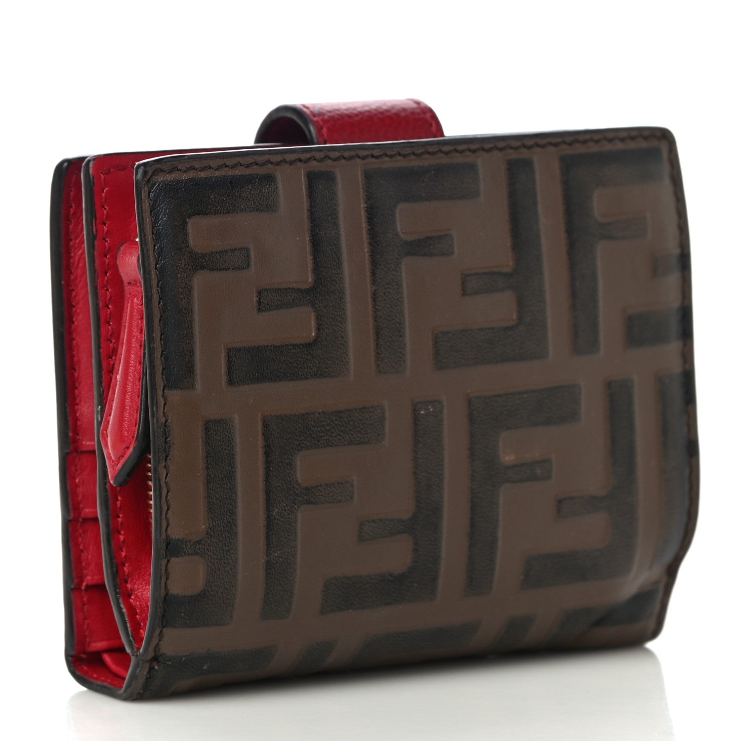 Fendi Vitello Cruise F is Fendi Bi-Color FF 1974 Embossed Compact Wallet Maya Black Fragola 3 of 10