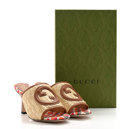 Gucci Raffia Malaga Kid Interlocking G Sandals 37 Palmi Naturale Harness Brown 9 of 9