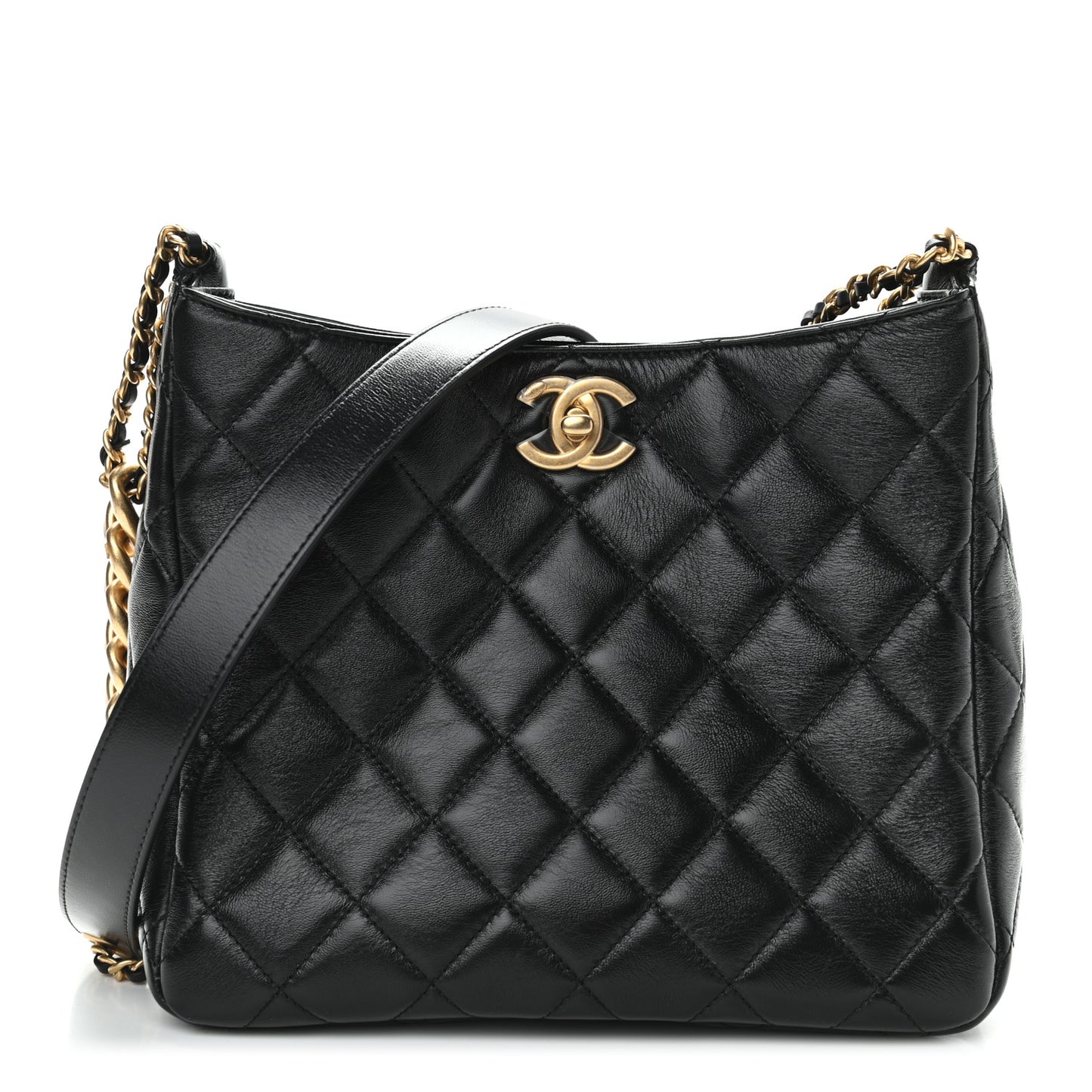 Lambskin Quilted Hobo Black
