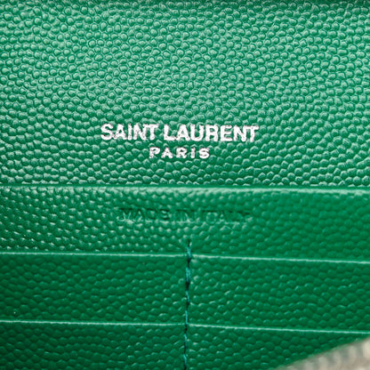 Saint Laurent Grain De Poudre Mixed Matelasse Triquilt Monogram Chain Wallet Green Field 6 of 10