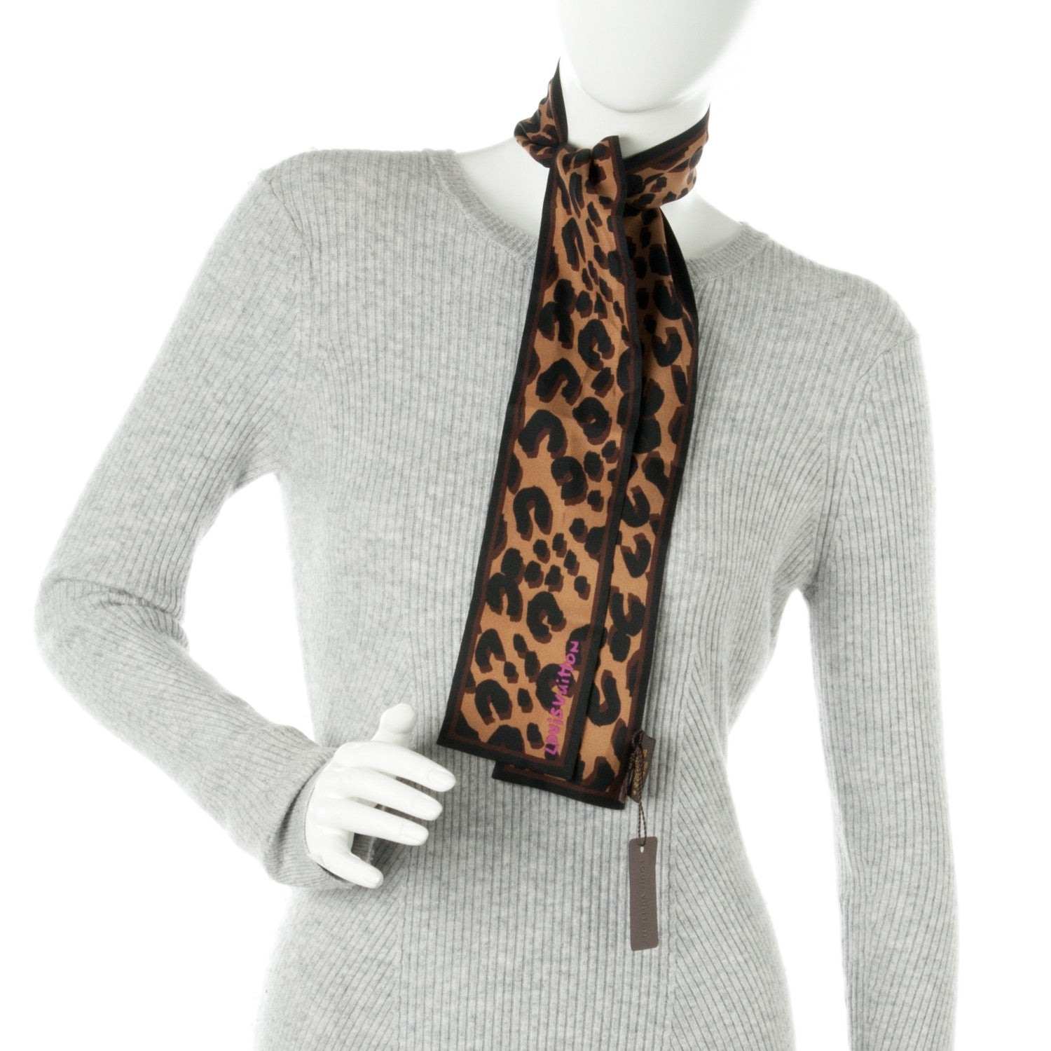 Louis Vuitton Silk Leopard Bandeau Scarf Marron 2 of 5