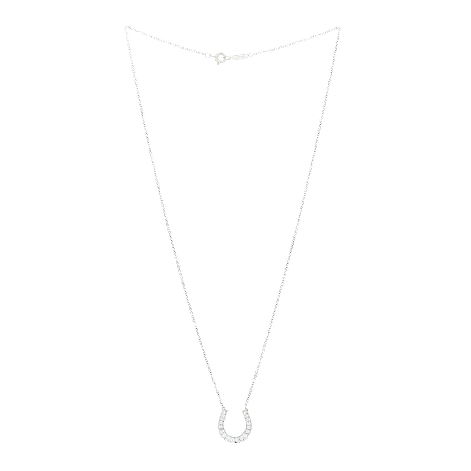 Tiffany Platinum Diamond Horseshoe Pendant Necklace 3 of 5