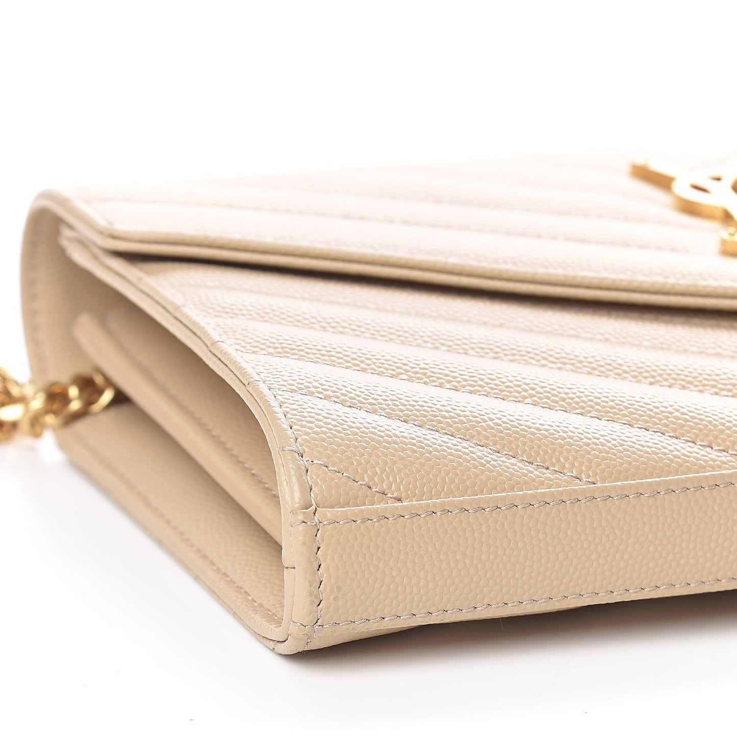 Grain De Poudre Matelasse Chevron Monogram Chain Wallet Nude Powder
