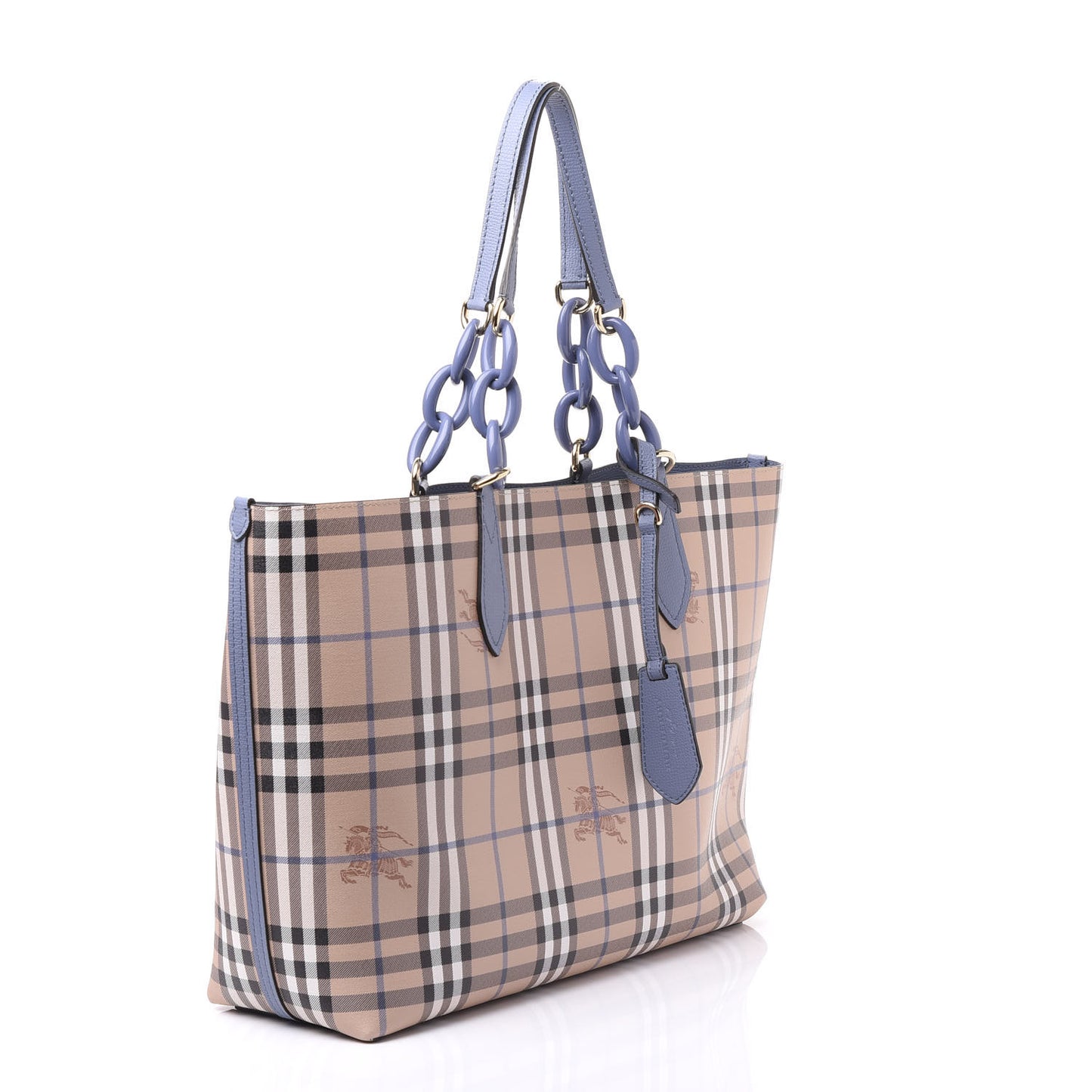 Calfskin Haymarket Check Medium Reversible Tote Slate Blue