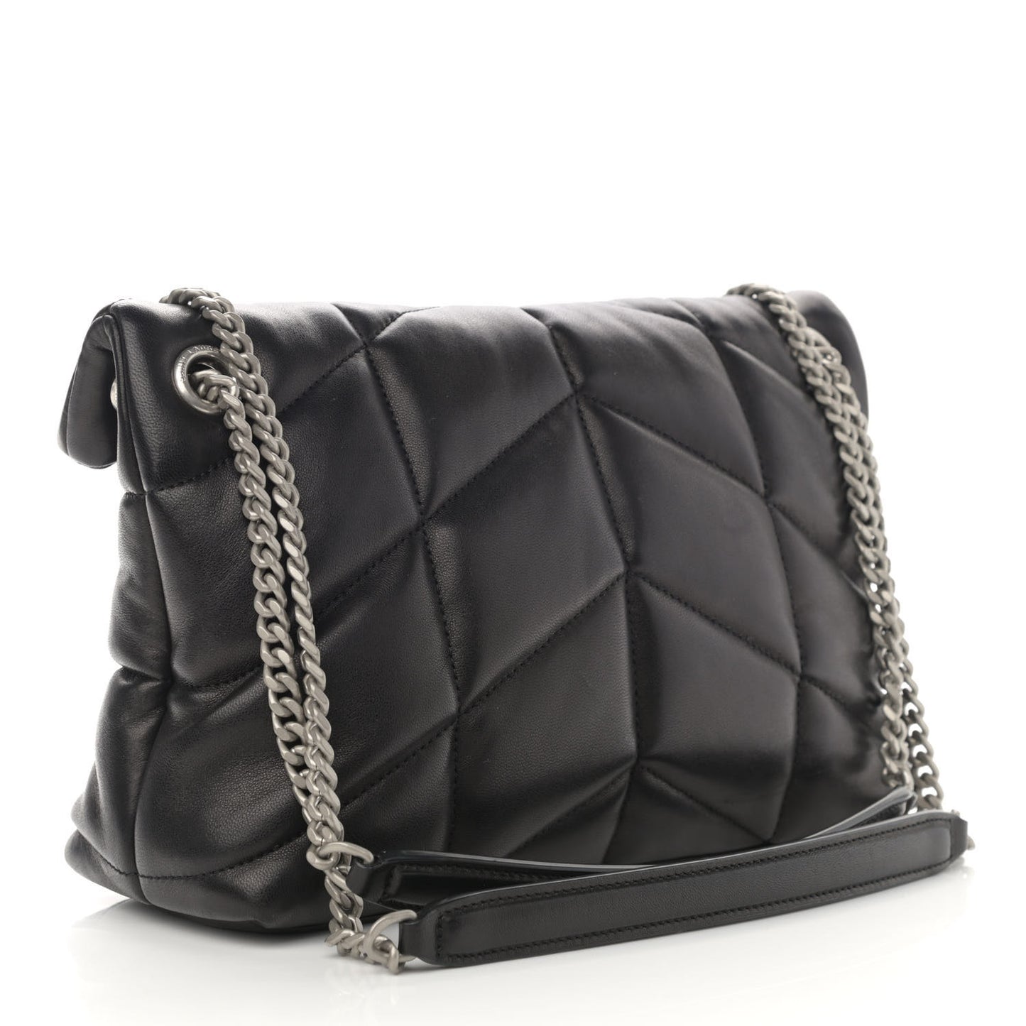 Lambskin Quilted Small Loulou Puffer Monogram Chain Satchel Black