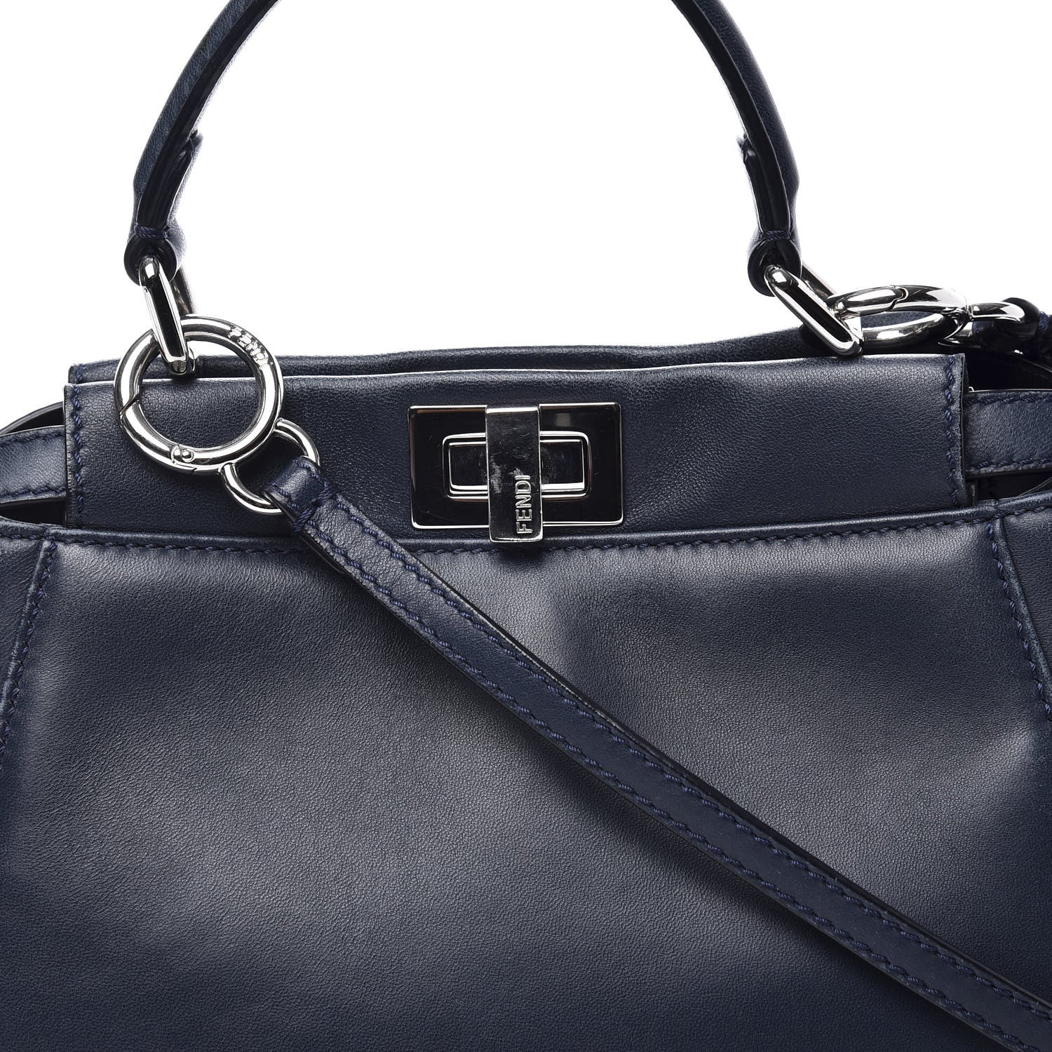 Fendi Nappa Mini Peekaboo Iconic Satchel Dark Blue 9 of 9