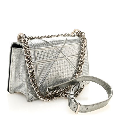 Christian Dior Metallic Patent Micro-Cannage Small Diorama Flap Bag Silver 3 of 11
