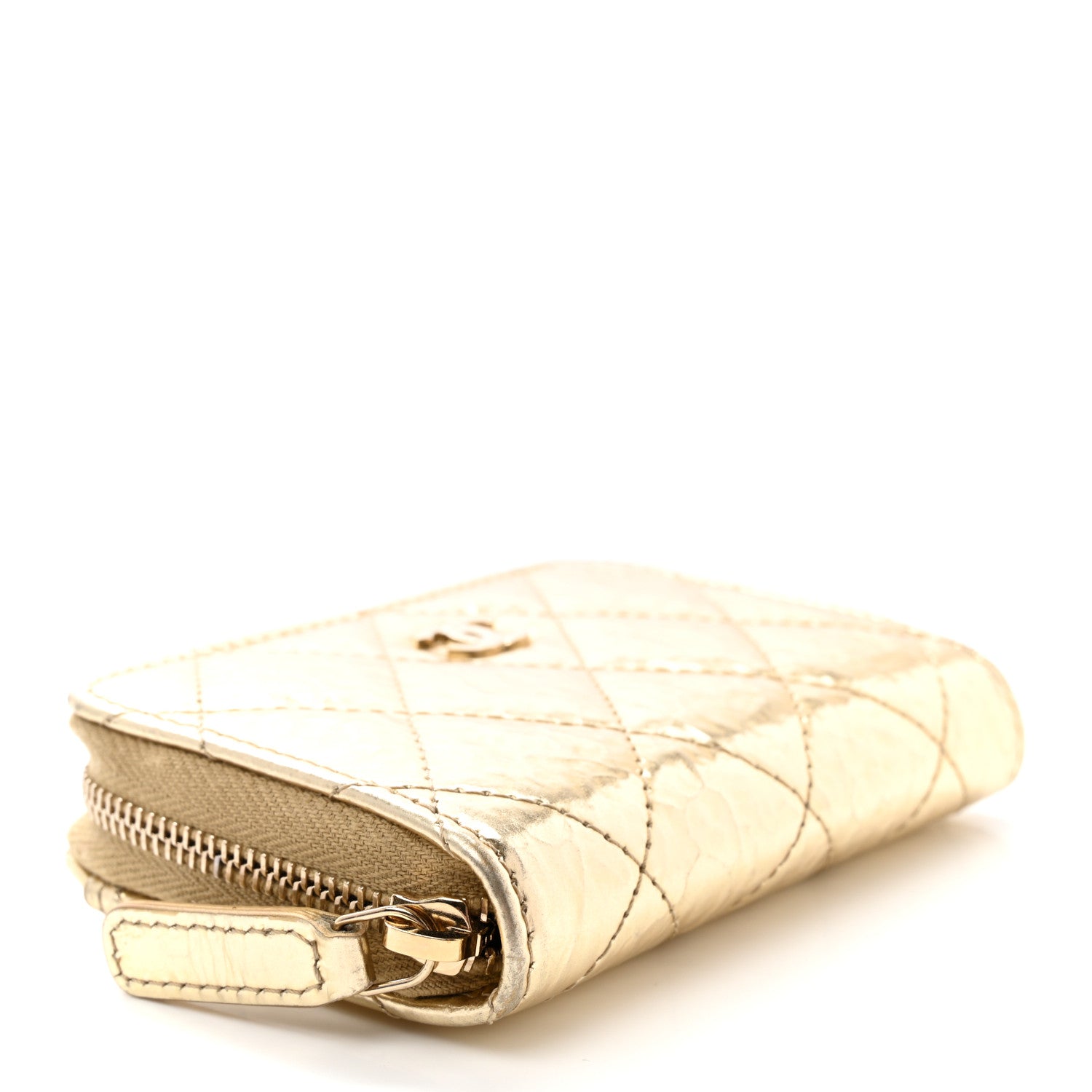 Chanel Hammered Metallic Calfskin Quilted Zip Coin Purse Gold 4 of 7