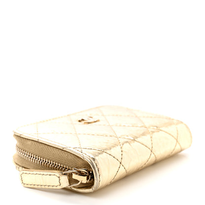 Chanel Hammered Metallic Calfskin Quilted Zip Coin Purse Gold 4 of 7