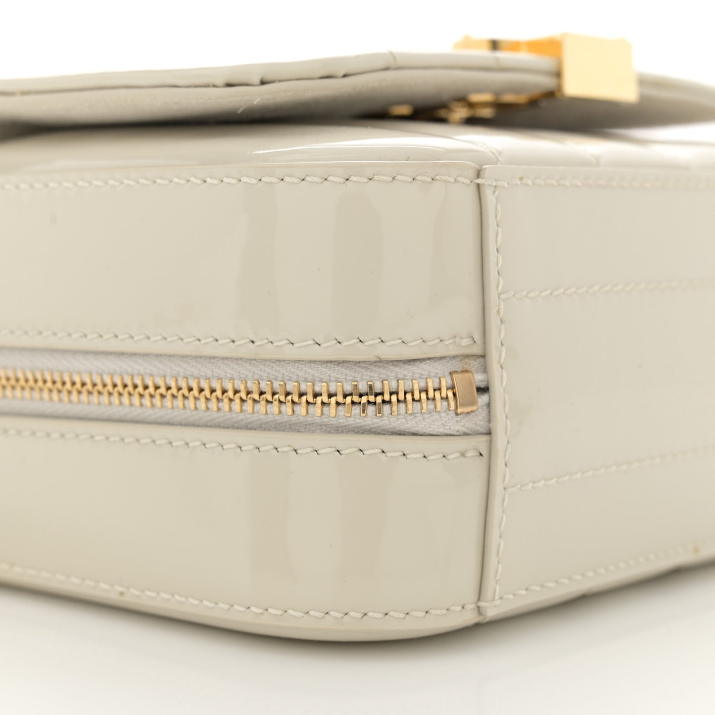 Patent Matelasse Monogram Toy Vicky Camera Bag Off White