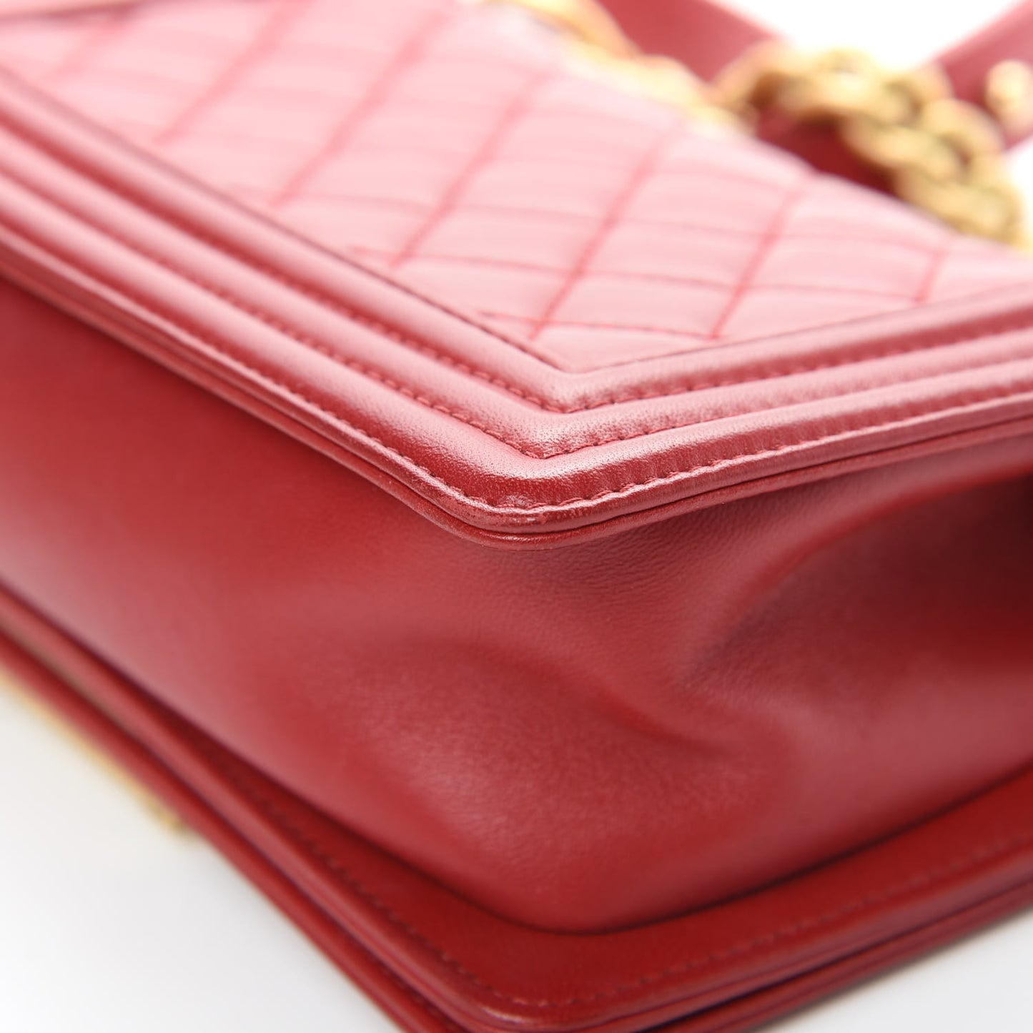 Lambskin Quilted Small Boy Flap Dark Red