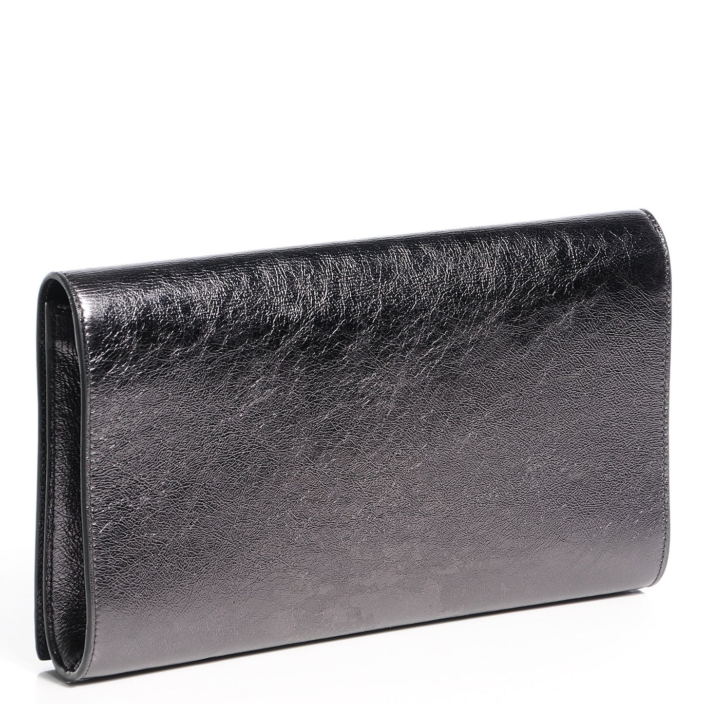 Metallic Leather Large Belle De Jour Clutch Dark Silver