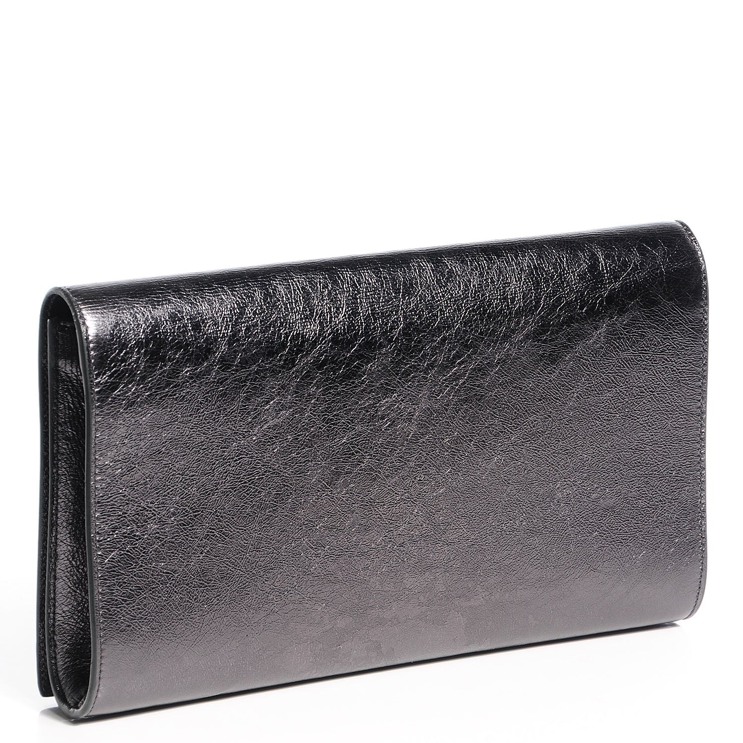 Saint Laurent Metallic Leather Large Belle De Jour Clutch Dark Silver 3 of 10