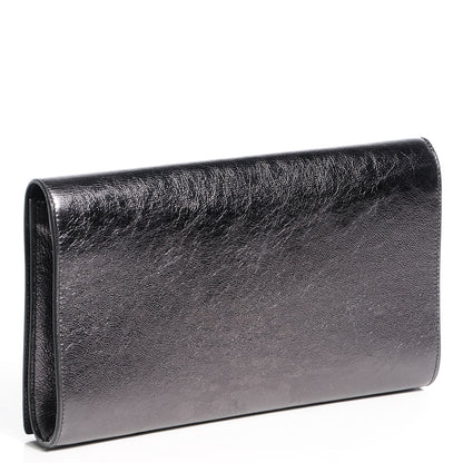 Saint Laurent Metallic Leather Large Belle De Jour Clutch Dark Silver 3 of 10