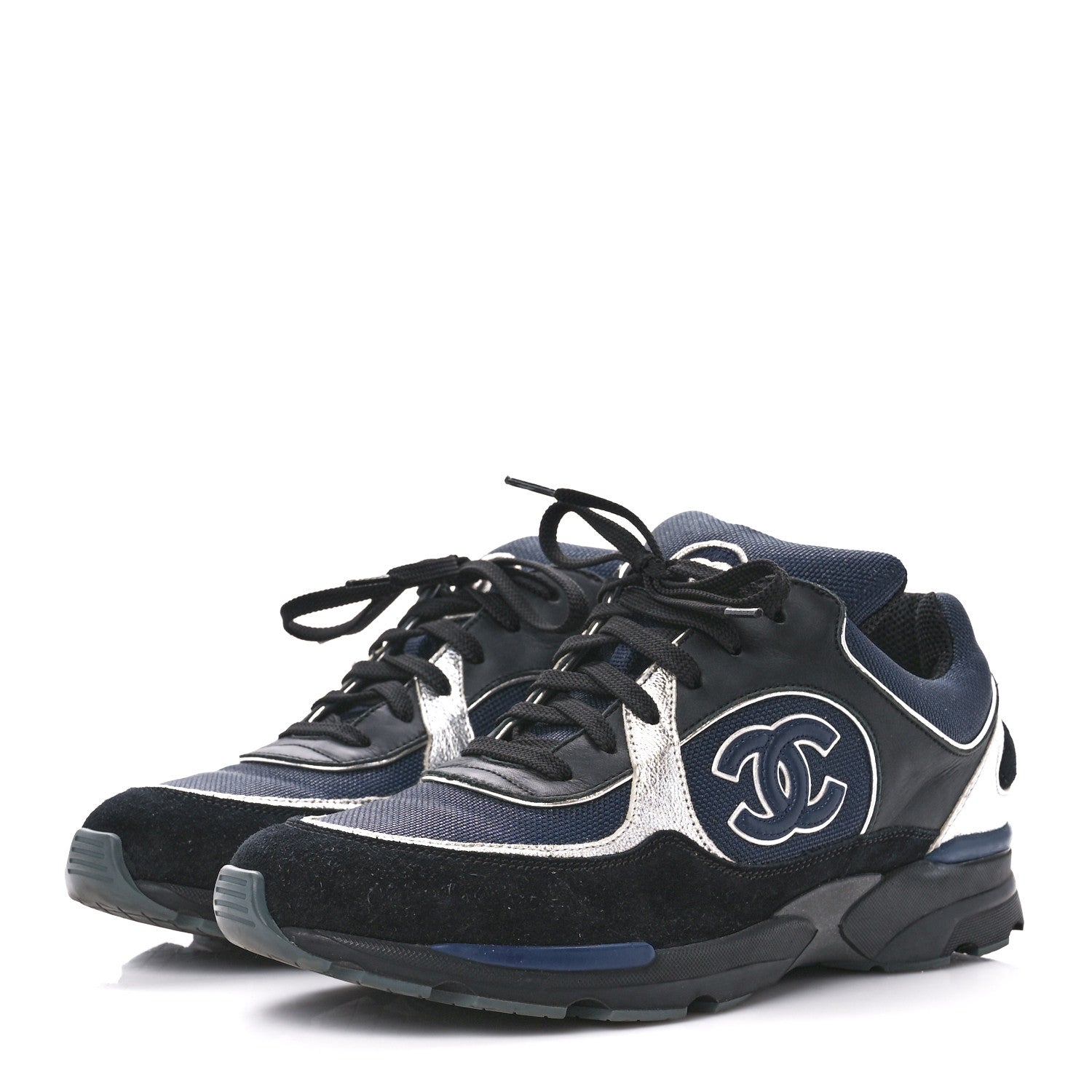 Chanel Canvas Suede Calfskin Womens CC Sneakers 40 Dark Blue 3 of 8