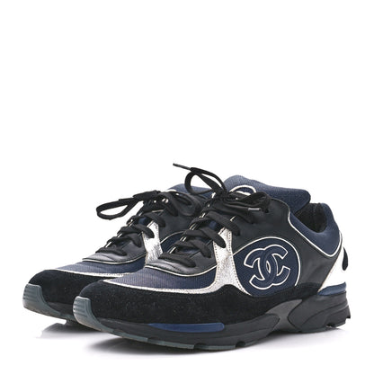 Chanel Canvas Suede Calfskin Womens CC Sneakers 40 Dark Blue 3 of 8