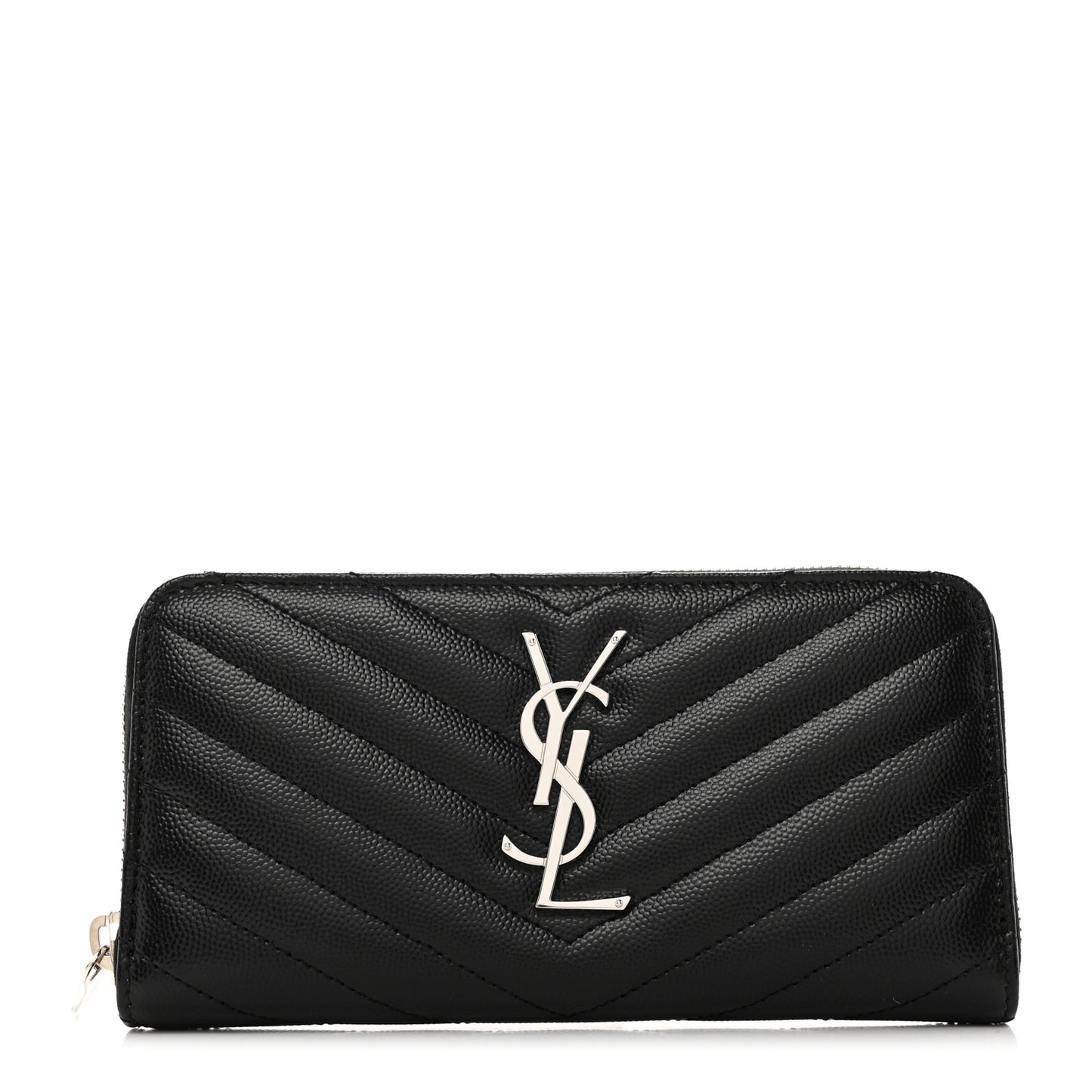 SAINT LAURENT Grain De Poudre Matelasse Chevron Monogram Zip Around Wallet Black