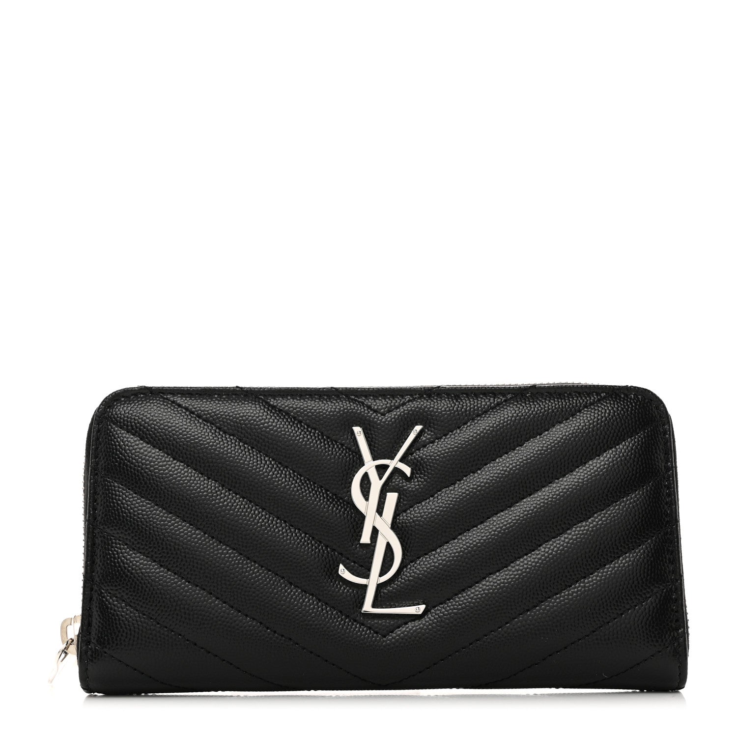 Saint Laurent SAINT LAURENT Grain De Poudre Matelasse Chevron Monogram Zip Around Wallet Black 1 of 7