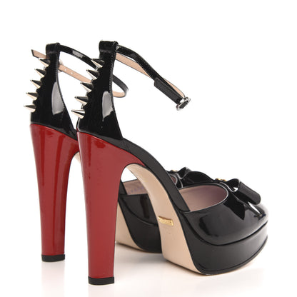 Gucci Patent Crystal GG Bow Sadie Spike Ankle Strap d'Orsay Platform High Heel Pumps 37.5 Black 4 of 8