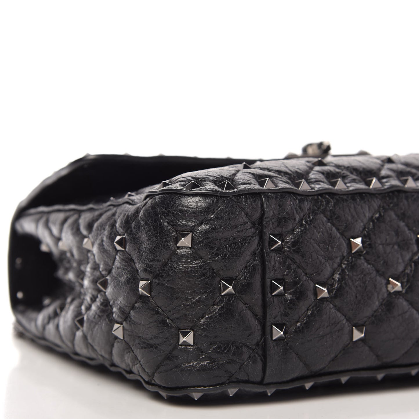 Craquele Nappa Medium Rockstud Spike Shoulder Bag Black