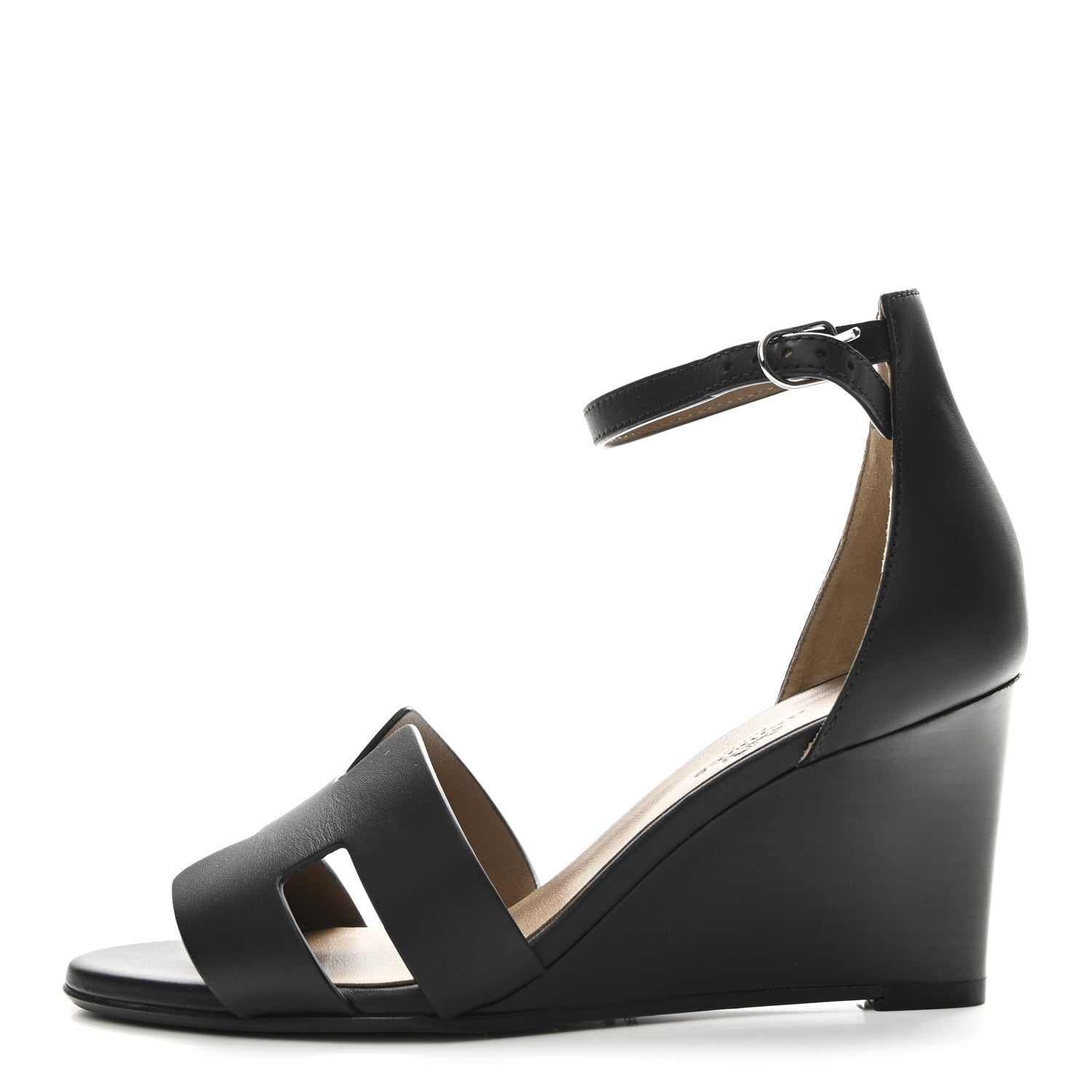 Hermes Calfskin Legend Wedge Sandals 36.5 Black 1 of 10