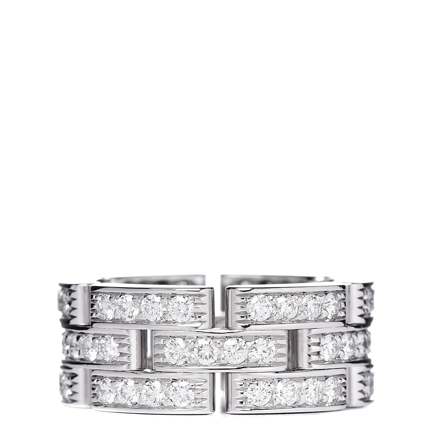 18K White Gold Diamond Maillon Panthere 3 Rows Paved Ring 49 4.75